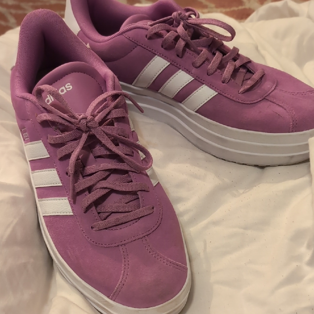 Adidas Women's Lavender and White Sneakers